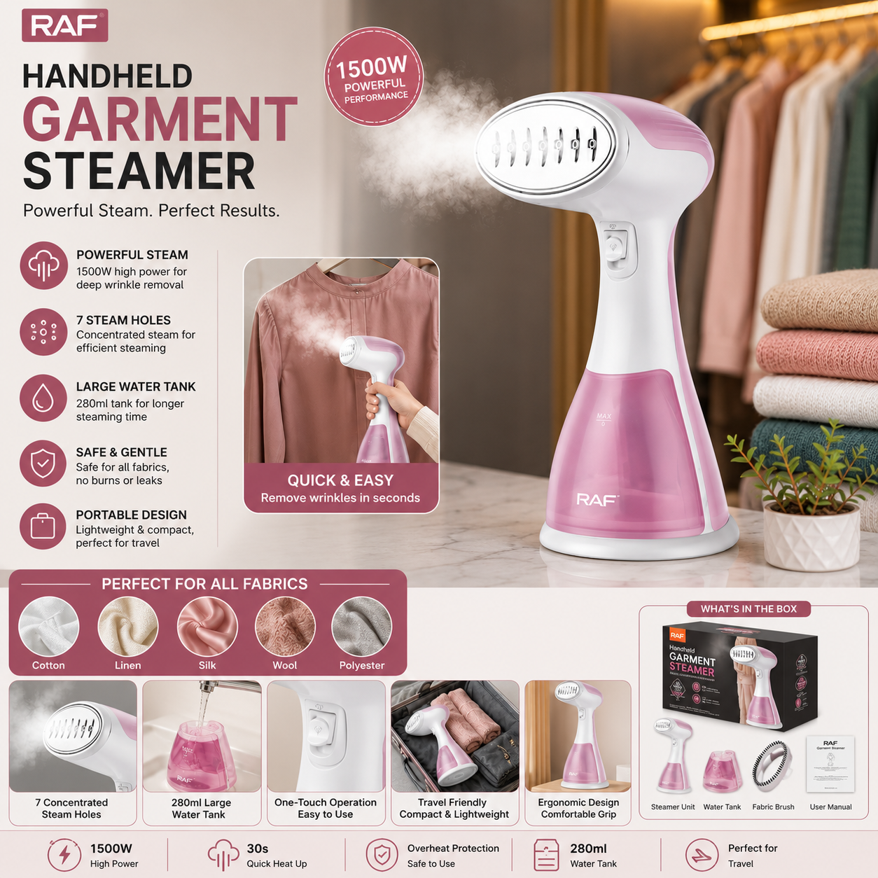Portable Steam Iron – Handheld Garment Steamer for Quick & Easy Wrinkle Removal