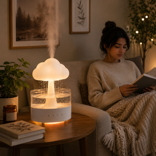 Cloud Rain Humidifier & Essential Oil Diffuser with 7-Color LED Night Light