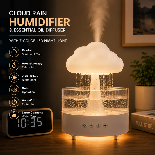 Cloud Rain Humidifier & Essential Oil Diffuser with 7-Color LED Night Light