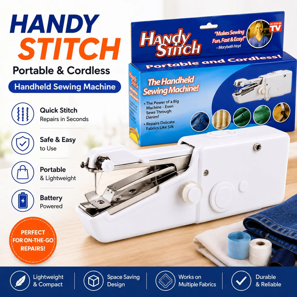 Portable Mini Stitch Sewing Machine – Compact Electric Handheld Sewing Machine for Quick Clothing Repairs & DIY Projects